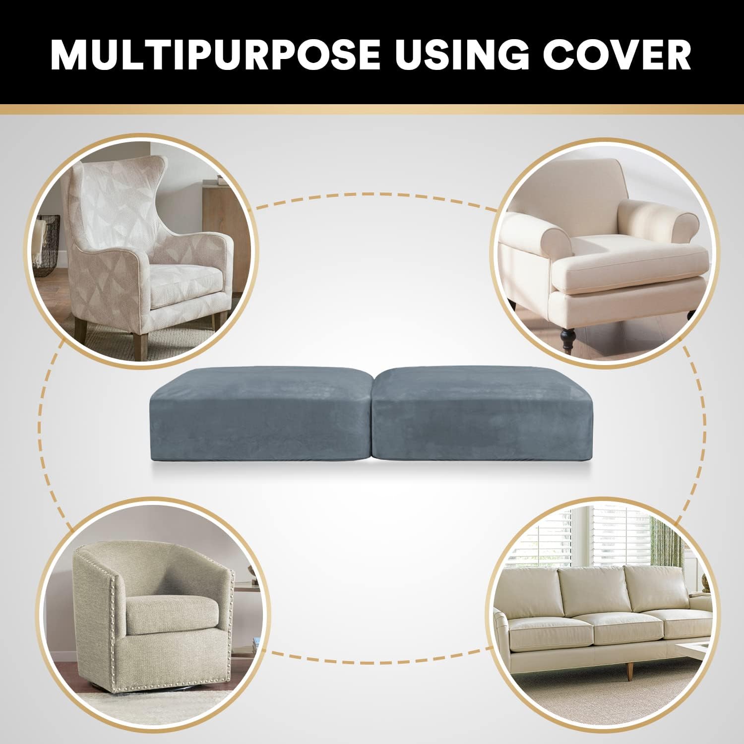 PrinceDeco Velvet Stretch Couch Cushion Cover Soft Cushion Slipcover for Chair Loveseat Sofa