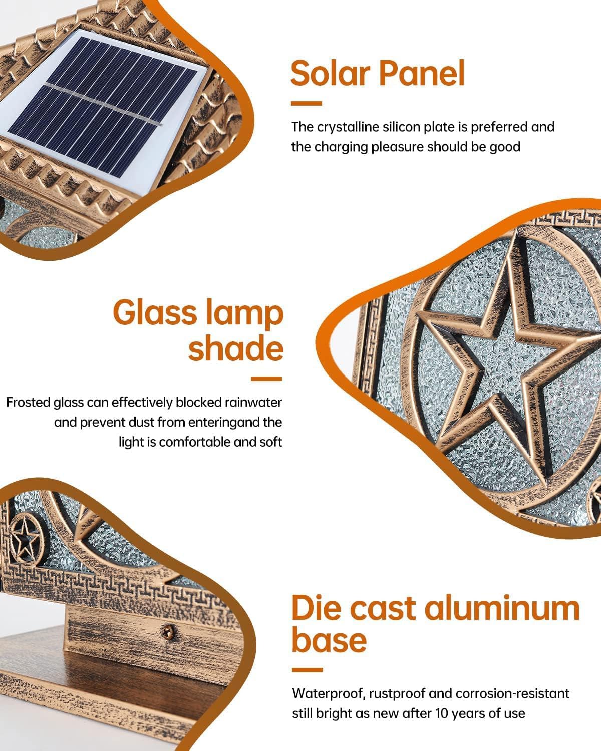 SLAWA Outdoor Solar Post Cap Light 9.8In Bronze Column Lights Square Waterproof Landscape Lighting