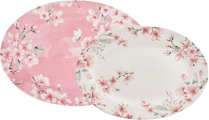 Bico Spring Sakura 16 plus 14 inch Ceramic Oval Platters Set, Set of 2, Microwave & Dishwasher