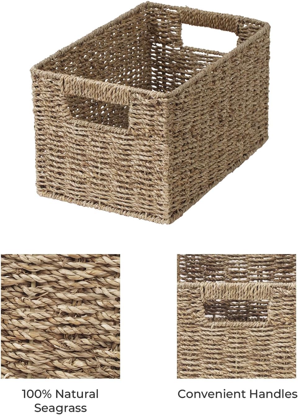 StorageWorks Wicker Storage Basket for Organizing, Medium Seagrass Storage Baskets with Built-in