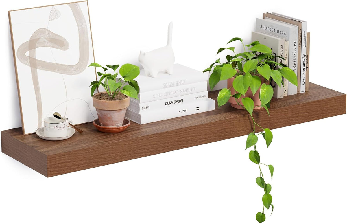 Heimlove 12 Inch Deep Floating Shelves, 48 x 12 inches Long Wall Shelf, Rustic Wood Wall Shelves