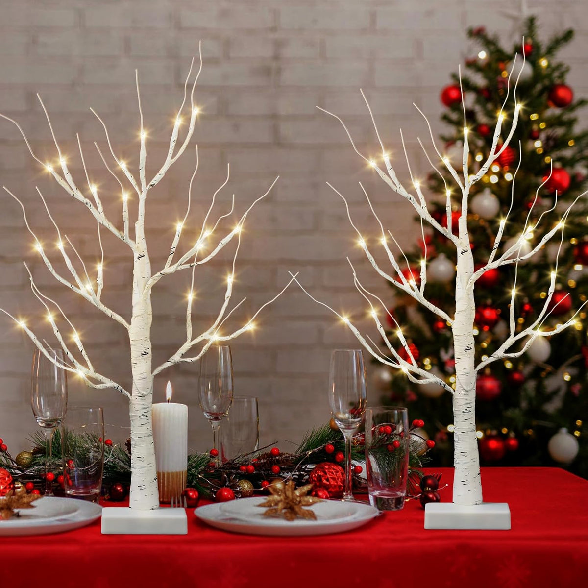 Christmas Decorations Indoor,2 Pack 2 FT White Lighted Birch Tree with Led Lights,Christmas Tree