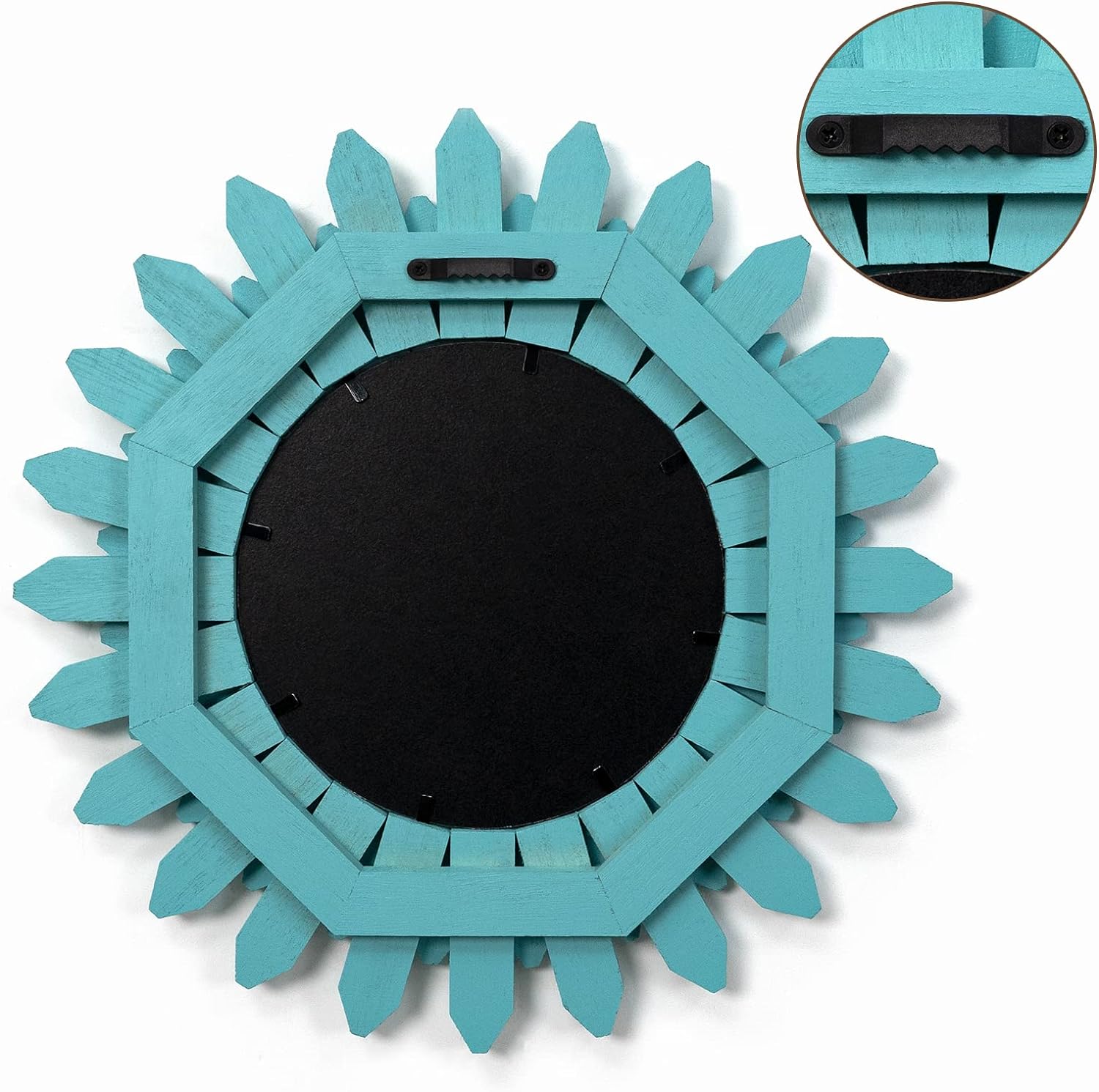 Honiway Beach Wall Decor Mirror 12 inch Wood Coastal Wall Decor Sunburst Boho Home Decor Room Decor