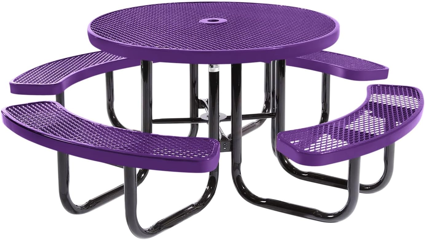 Heavy-Duty Portable Outdoor Picnic Table with Umbrella Hole, Expanded Metal Commercial-Grade Patio