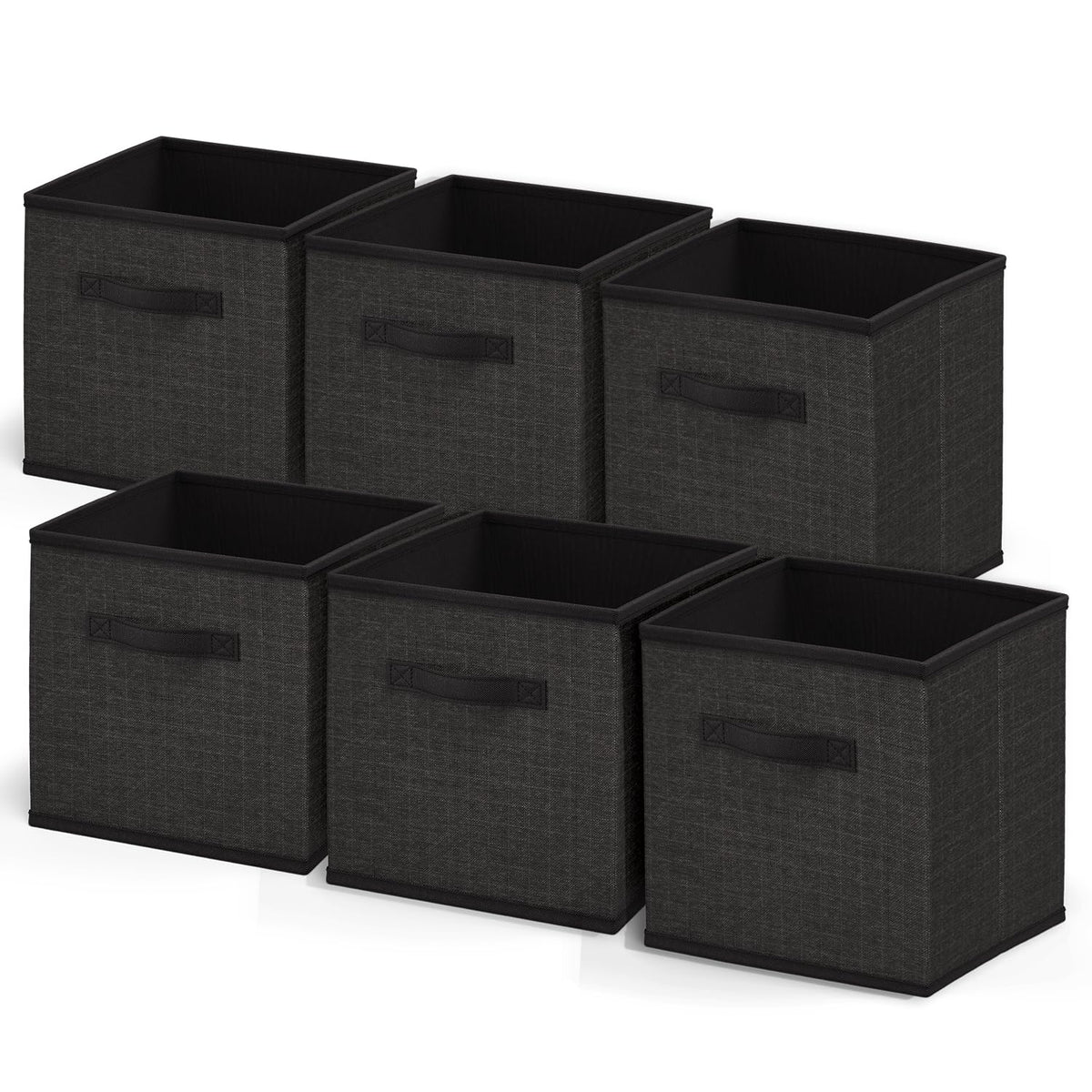 Nestl Foldable Fabric Storage Cubes - 6 Cube Organizer Bins, 11-Inch, Black, Ideal for Bedroom