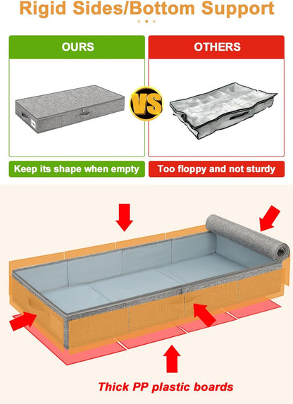 punemi Under Bed Storage Containers, 2 Pack 4.5 Inch Tall Low Profile Underbed Clothes Storage
