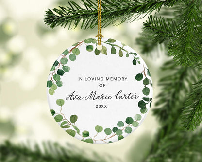 Andaz Press Personalized Round Ceramic Porcelain Christmas Tree Keepsake Gift, in Loving Memory of
