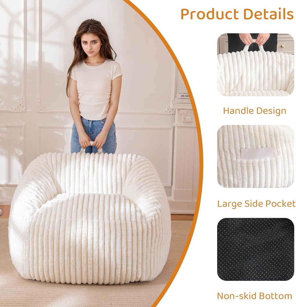 BYBYME Giant Bean Bag Chair for Adults and Kids, Large Comfy Cozy Beanbag, Floor Sofa for Teens
