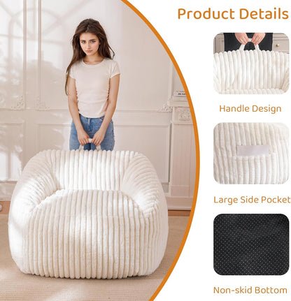 BYBYME Giant Bean Bag Chair for Adults and Kids, Large Comfy Cozy Beanbag, Floor Sofa for Teens