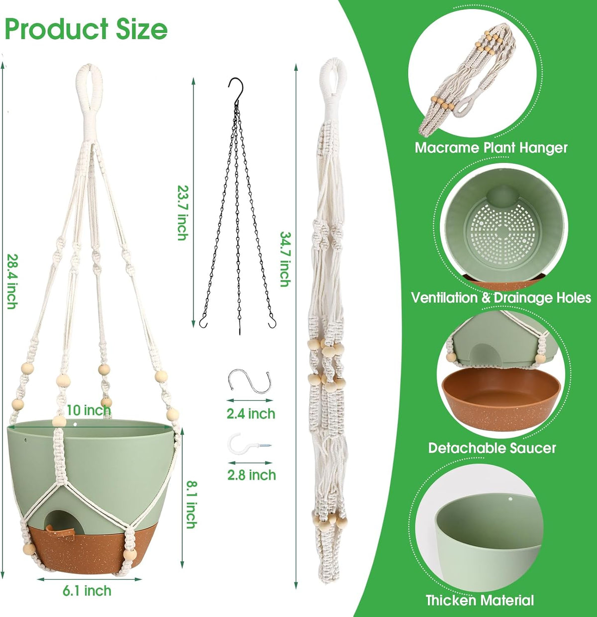 Hanging Planters for Indoor Outdoor Plants, 2 Pack Self Watering Hanging Pot with Drainage Holes