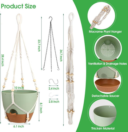 Hanging Planters for Indoor Outdoor Plants, 2 Pack Self Watering Hanging Pot with Drainage Holes