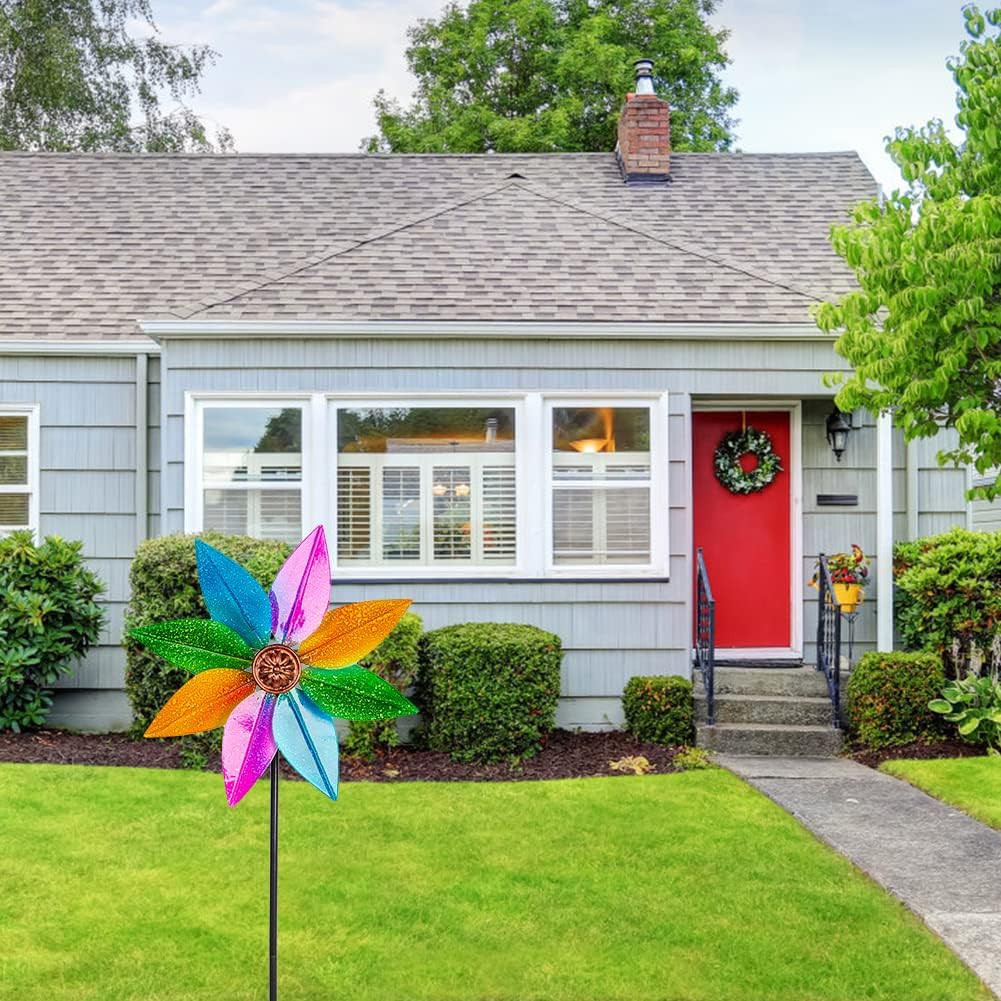 DREAMYSOUL Colorful Wind Spinner 38Inches, Metal Garden Pinwheels for Yard and Garden, Decorative