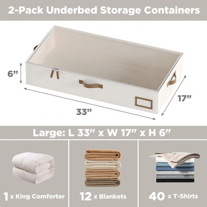 Under Bed Storage Containers, 2-Pack Underbed Storage Box, Collapsible Clothes Storage Bins with