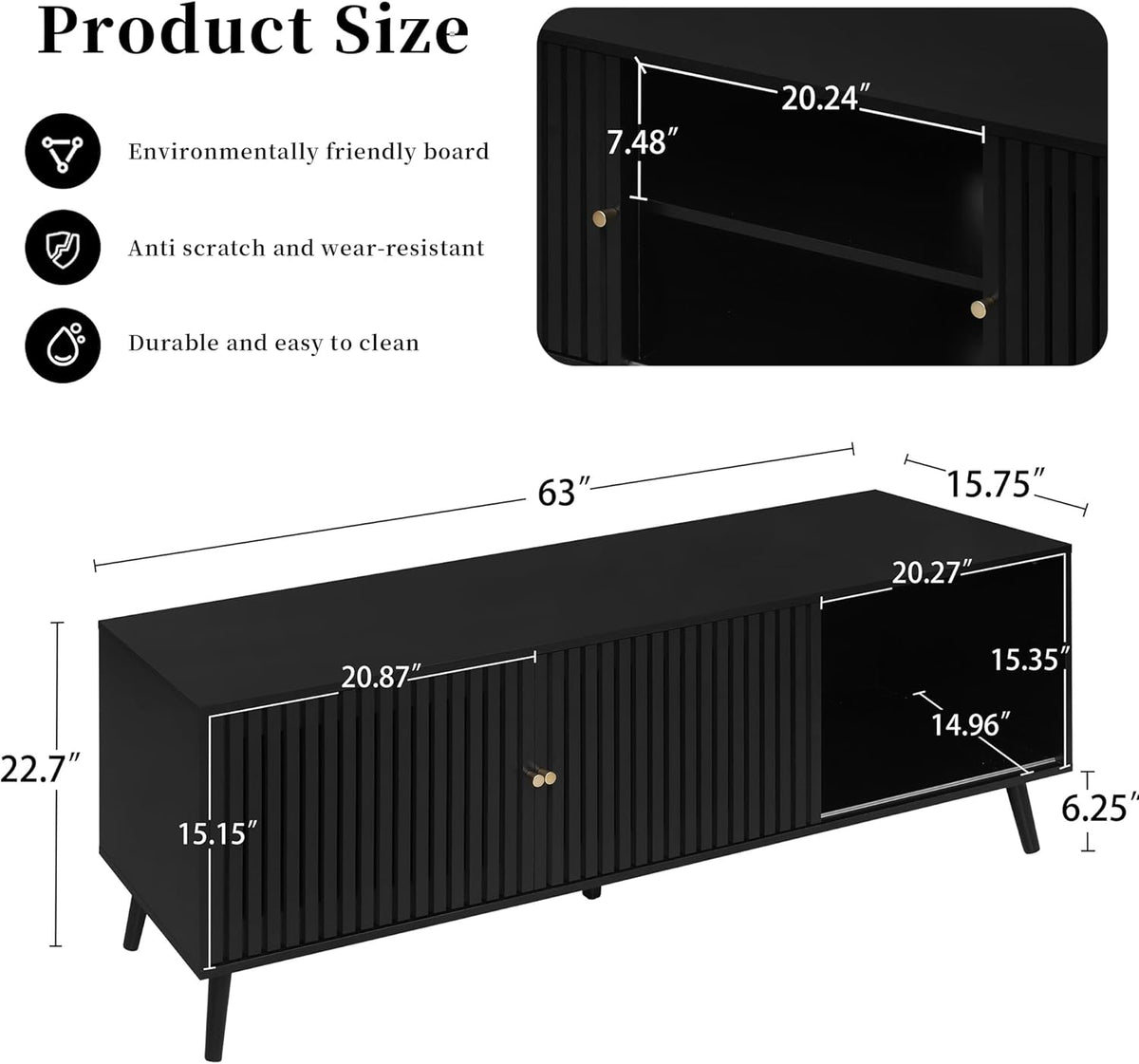 Mid Century Modern TV Stand for Televisions up to 70 Inches, with Sliding Doors and Storage