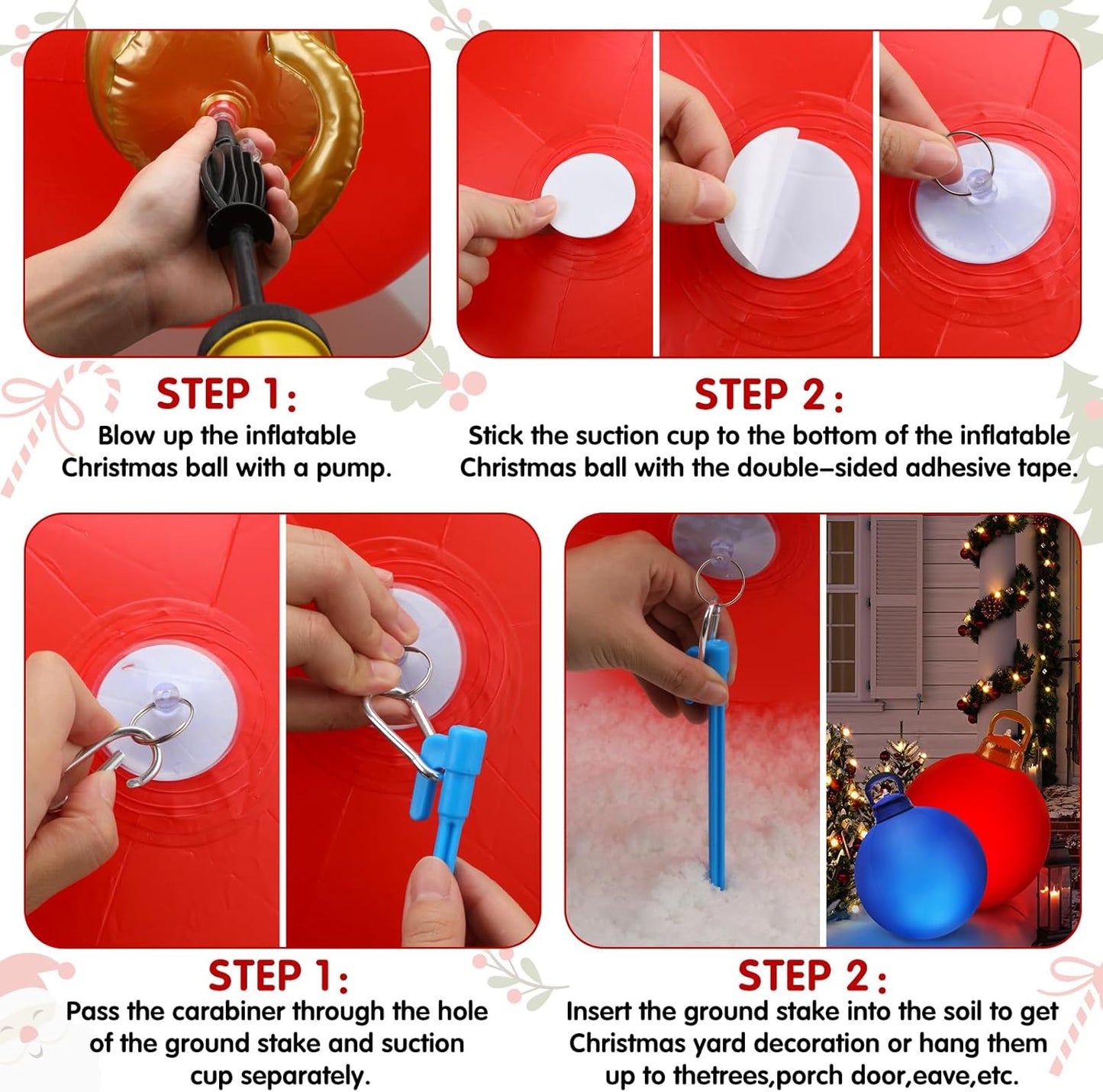 Jetec 3 Pcs Outdoor Light Up Christmas Ball Decorations Large Christmas Inflatable PVC Decorated