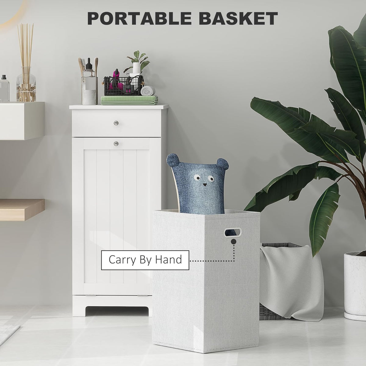 HOMCOM Laundry Hamper with Removable Basket, Tilt Out Hamper with Drawer and Beadboard Door