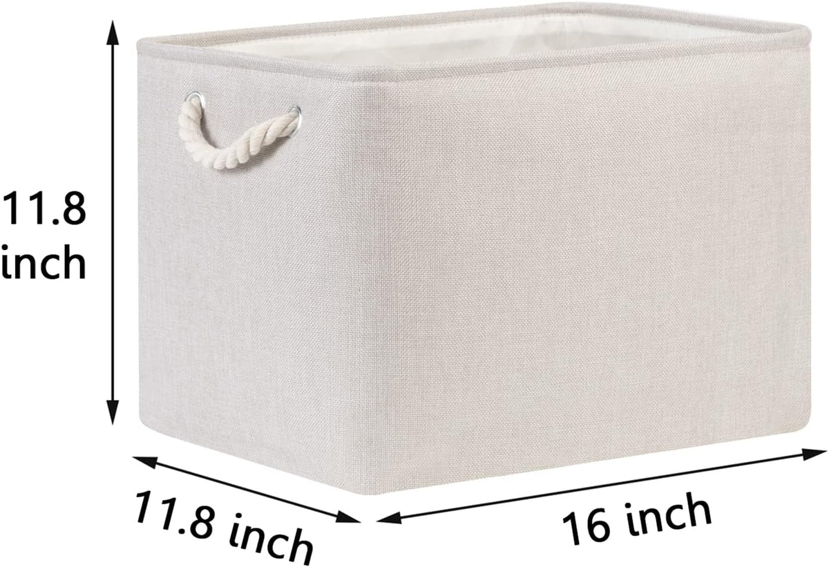 Bidtakay Large Fabric Storage Bins Beige Linen Closet Organizers Set of 2 Baskets for Shelves