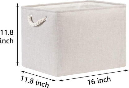 Bidtakay Large Fabric Storage Bins Beige Linen Closet Organizers Set of 2 Baskets for Shelves