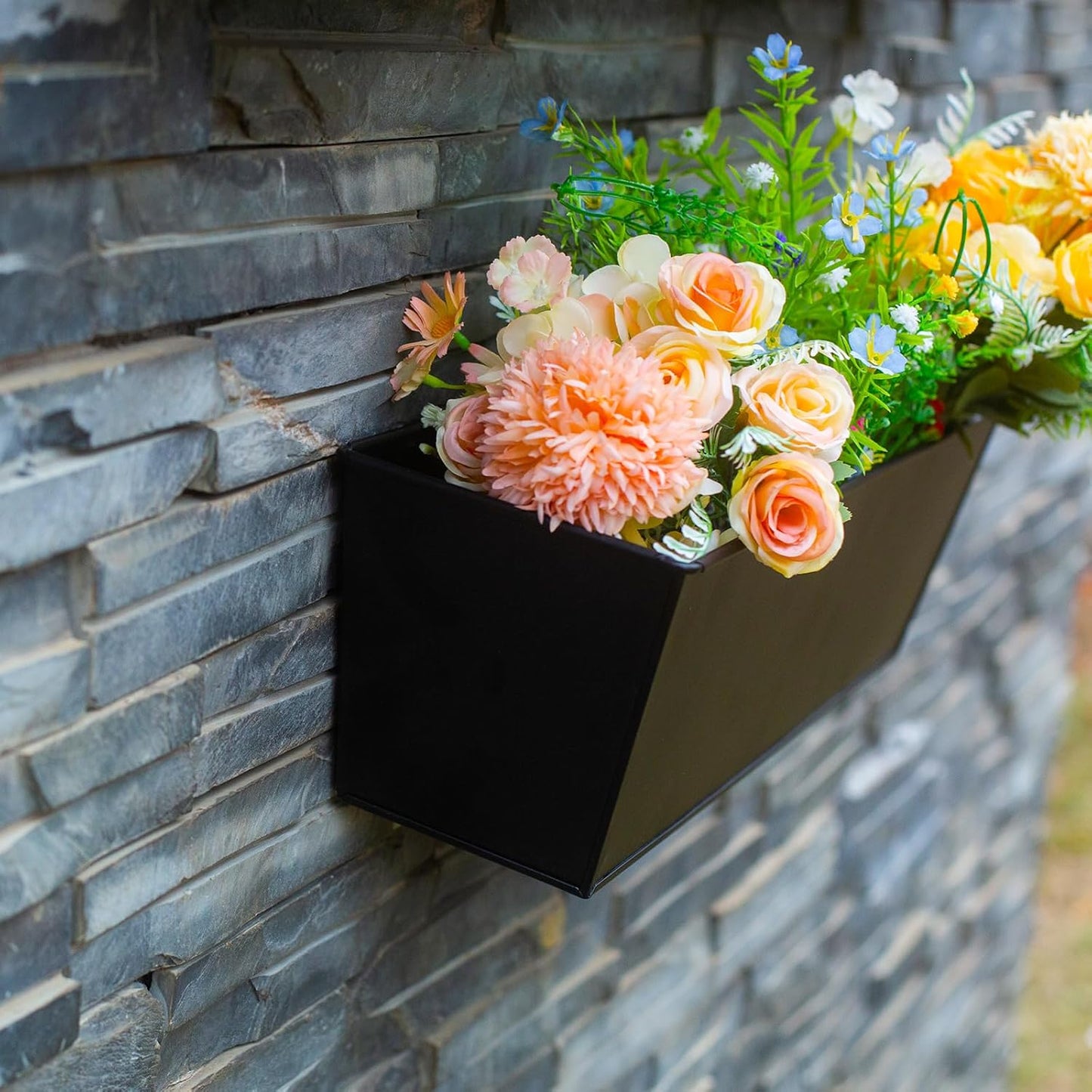 Wall Hanging Planters for Outdoor Plants 16 Inch Large Metal Fence Pots with Hooks for Outside