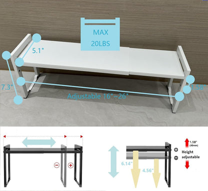 Expandable Cabinet Shelf Organizer 16-26" L Stackable Kitchen Counter Shelf Rack Stand Sink Riser
