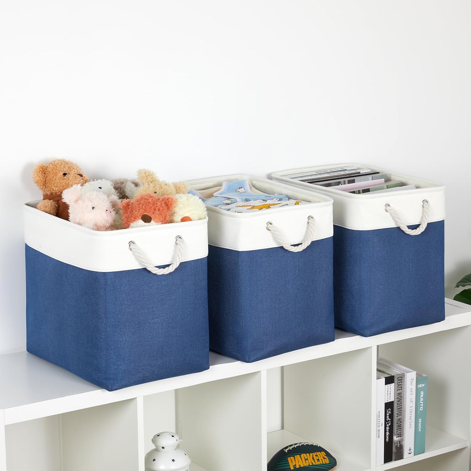 Bidtakay Extra Large Storage Baskets for Shelves 3 Pack Fabric Storage Bins for Organizing Linen
