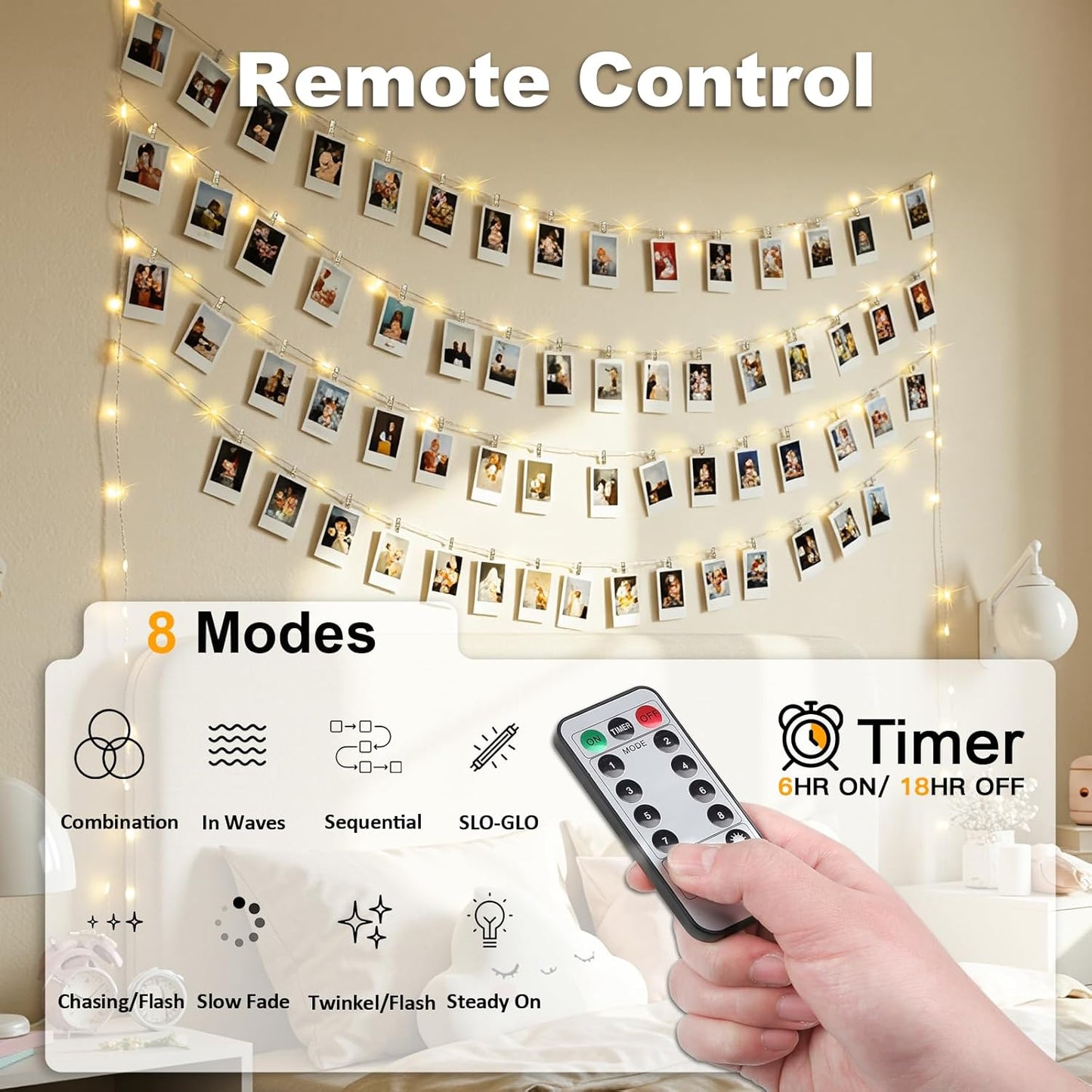 SUDDUS 16ft 50LED Fairy Lights with 22 Clips, Battery/USB Operated Photo Twinkle Lights with Remote