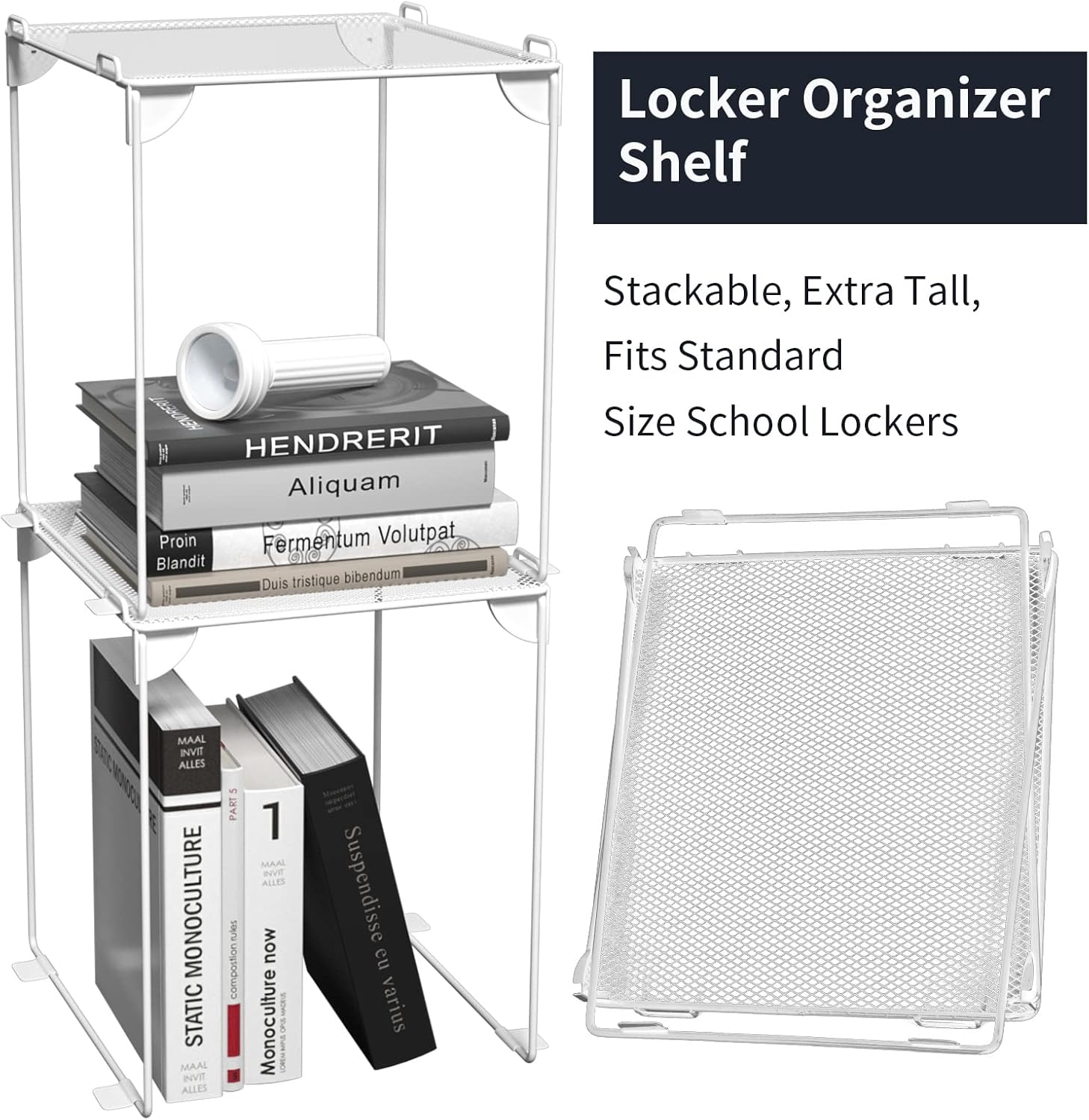 Neudeco Pack 2, Mesh Locker Shelf, Stackable Extra Tall Locker Organizer, Collapsible and Metal