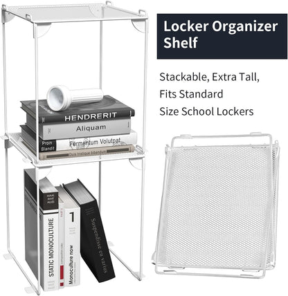 Neudeco Pack 2, Mesh Locker Shelf, Stackable Extra Tall Locker Organizer, Collapsible and Metal