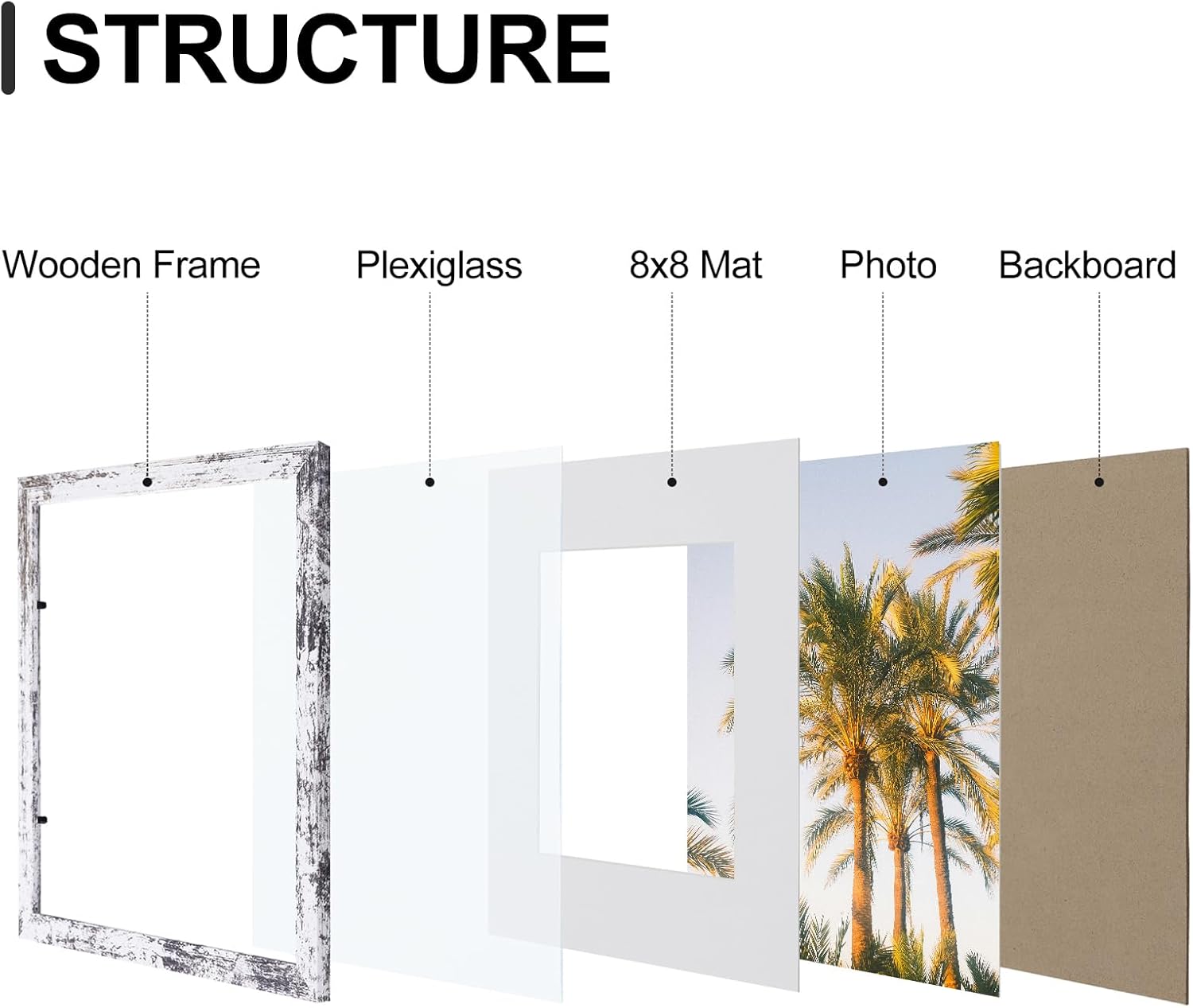 Vittanly 12x12 Picture Frames Set of 9, Shatter Resistant Plexiglass, Display 8x8 Pictures with Mat