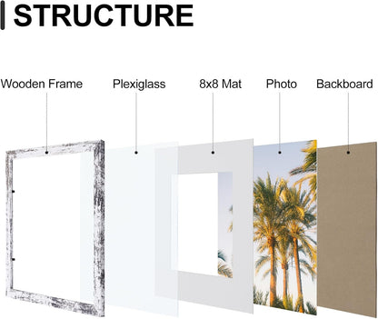 Vittanly 12x12 Picture Frames Set of 9, Shatter Resistant Plexiglass, Display 8x8 Pictures with Mat