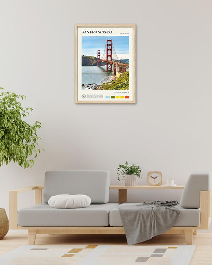 HesenDot Natural OAK Wood Golden Gate Bridge Framed Wall Art,12x16in San Francisco City Skyline