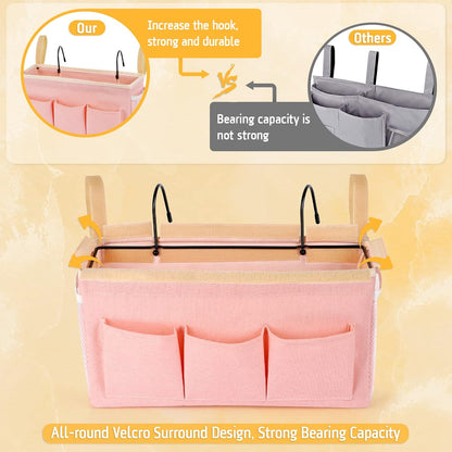 Bedside Organizer with Fixed Straps and Water Bottle Holder for Home, College, Dorm, Bunk