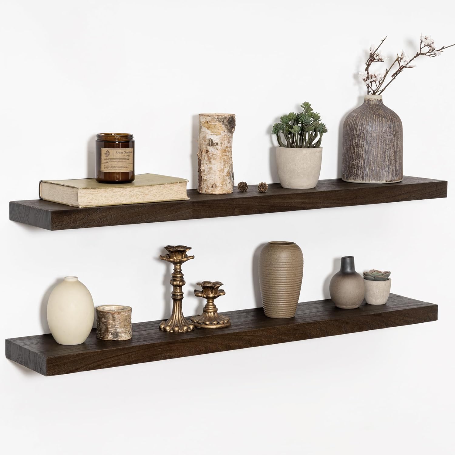 36 Inch Floating Shelves for Wall, Rustic Elm Wood Shelf for Home Decor, Heavy-Duty Wooden Floating