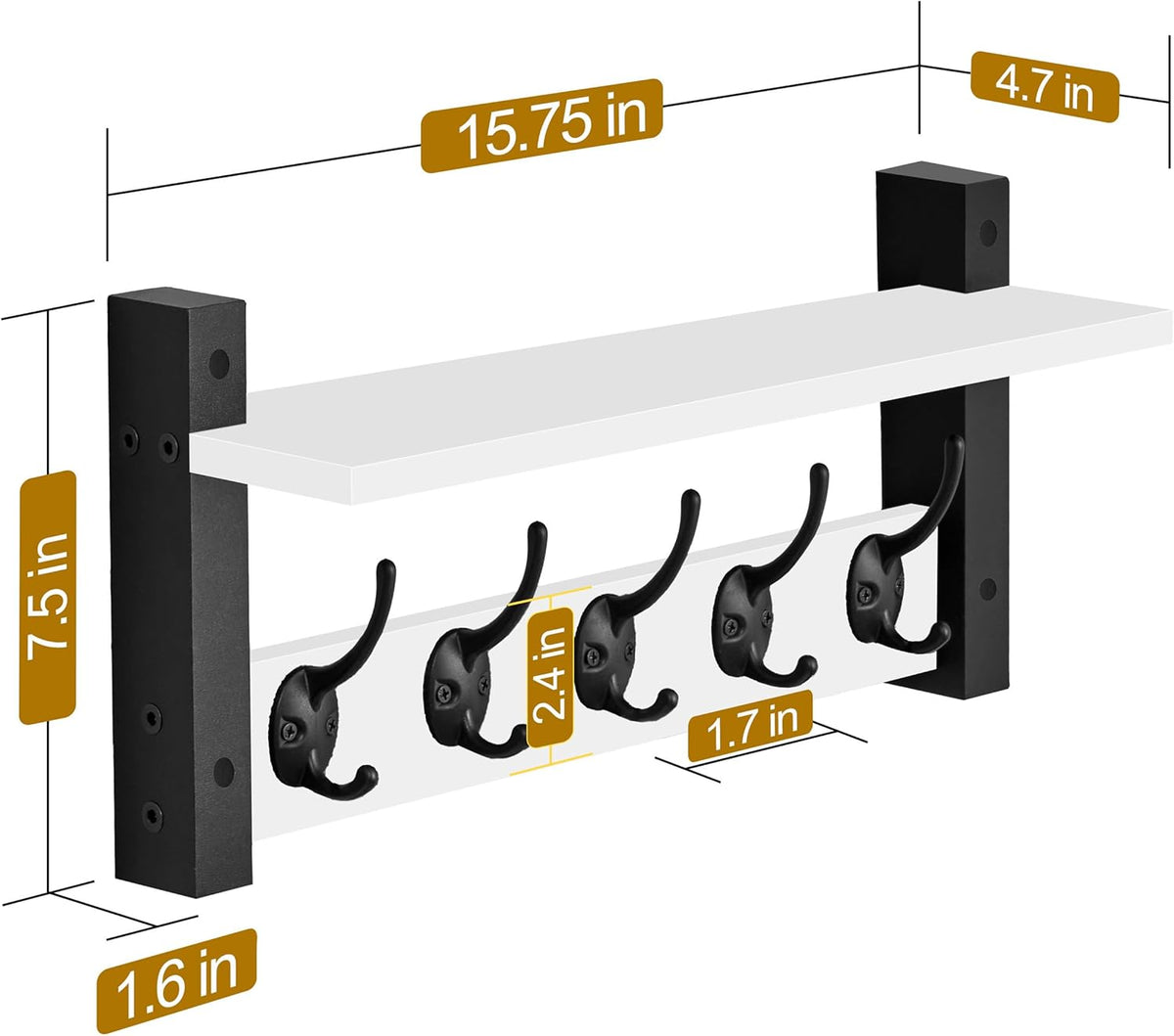 Sorbus Coat Hooks Wall Mount with Shelf – 16 Inch Coat Rack Wall Mount with 5 Heavy Duty Hooks