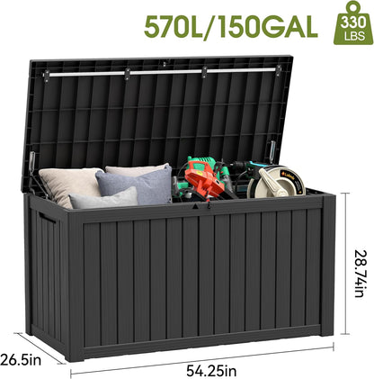 NUNU LAB 150 Gallon Outdoor Storage Box,Resin Large Sturdy Deck Box, Backyard Outside Storage Box