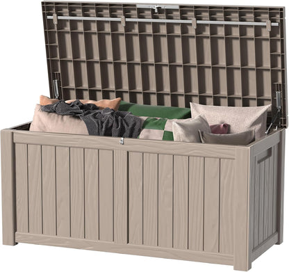 DRATO 120 Gallon Large Deck Box, Outdoor Storage Box for Patio Furniture, Patio Cushions, Gardening