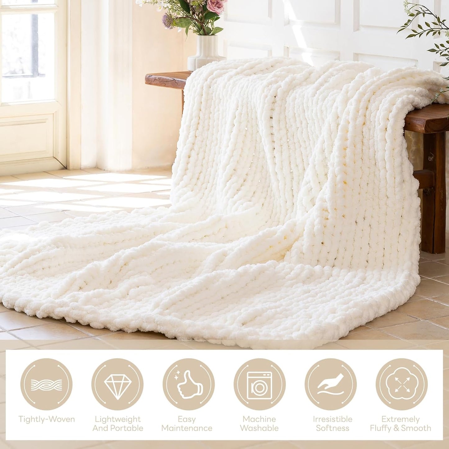 Chunky Knit Blanket - Luxury Soft Cozy Extra Large Size (80 * 90) Throw Blanket,100% Woven Blanket