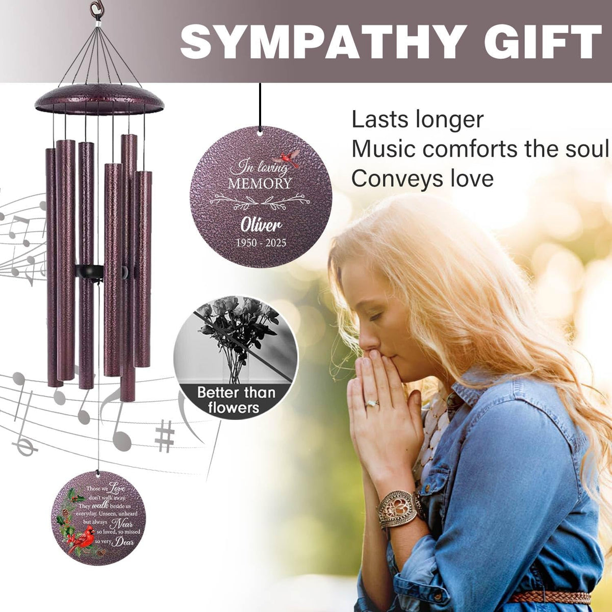 ASTARIN Personalized Cardinal Wind Chime Memorial, Customized Sympathy Wind Chimes for Loss of