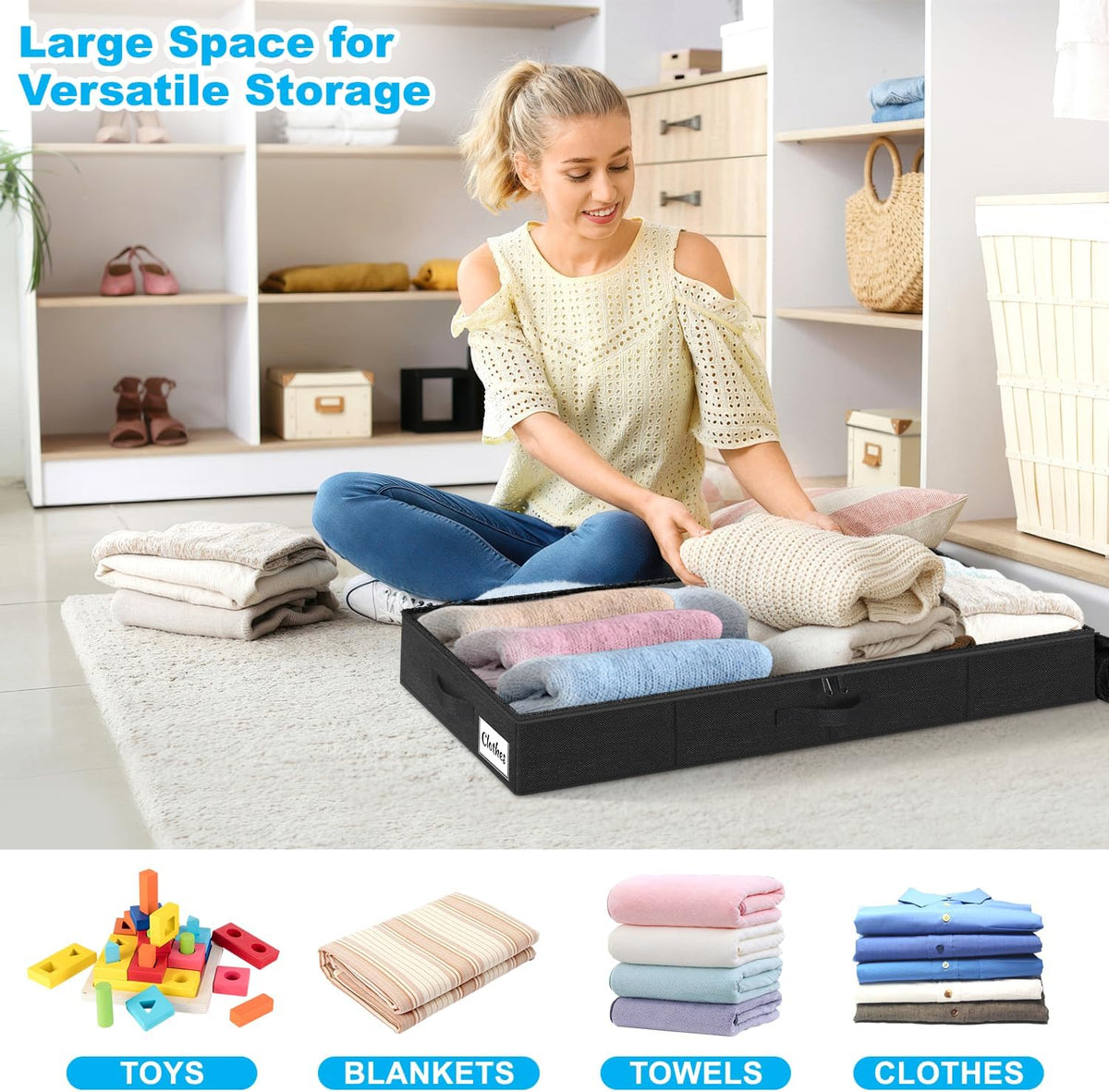 Under Bed Storage Container Bins 2 Pack, 4.5 Inch Slim Low Profile Underbed Clothes Storage