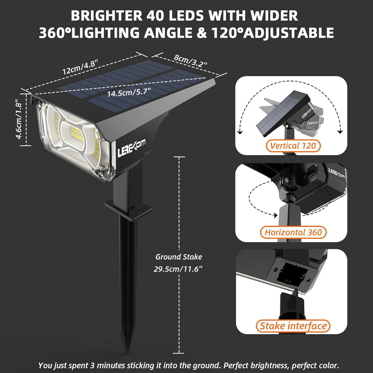 Solar Spot Lights Outdoor,40 LEDs Solar Outdoor Waterproof Landscape Lights with 3 Light Modes