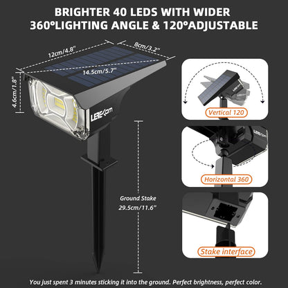 Solar Spot Lights Outdoor,40 LEDs Solar Outdoor Waterproof Landscape Lights with 3 Light Modes