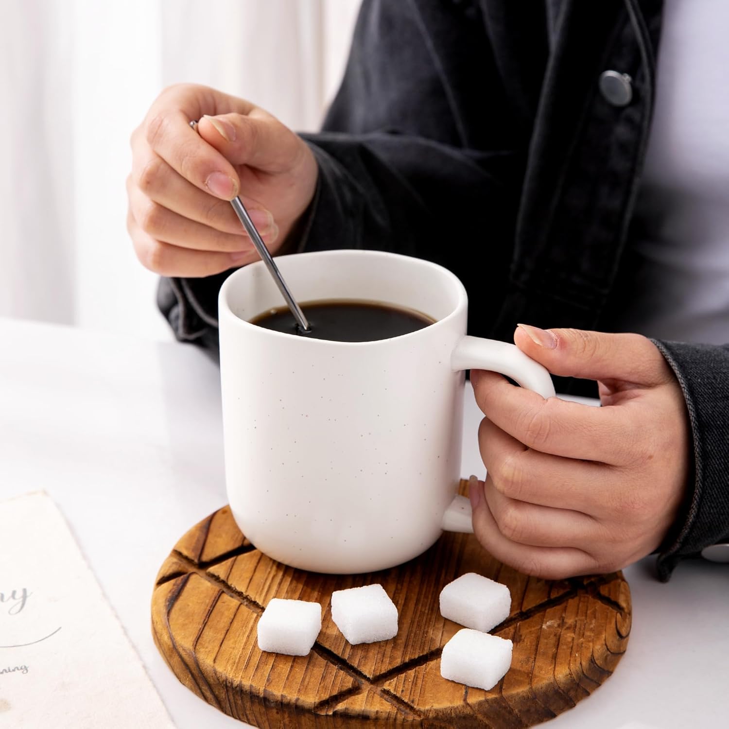 AmorArc 14oz Coffee Mugs Set of 6, Speckled Ceramic Coffee Mugs with Large Handle & Wavy Rim for