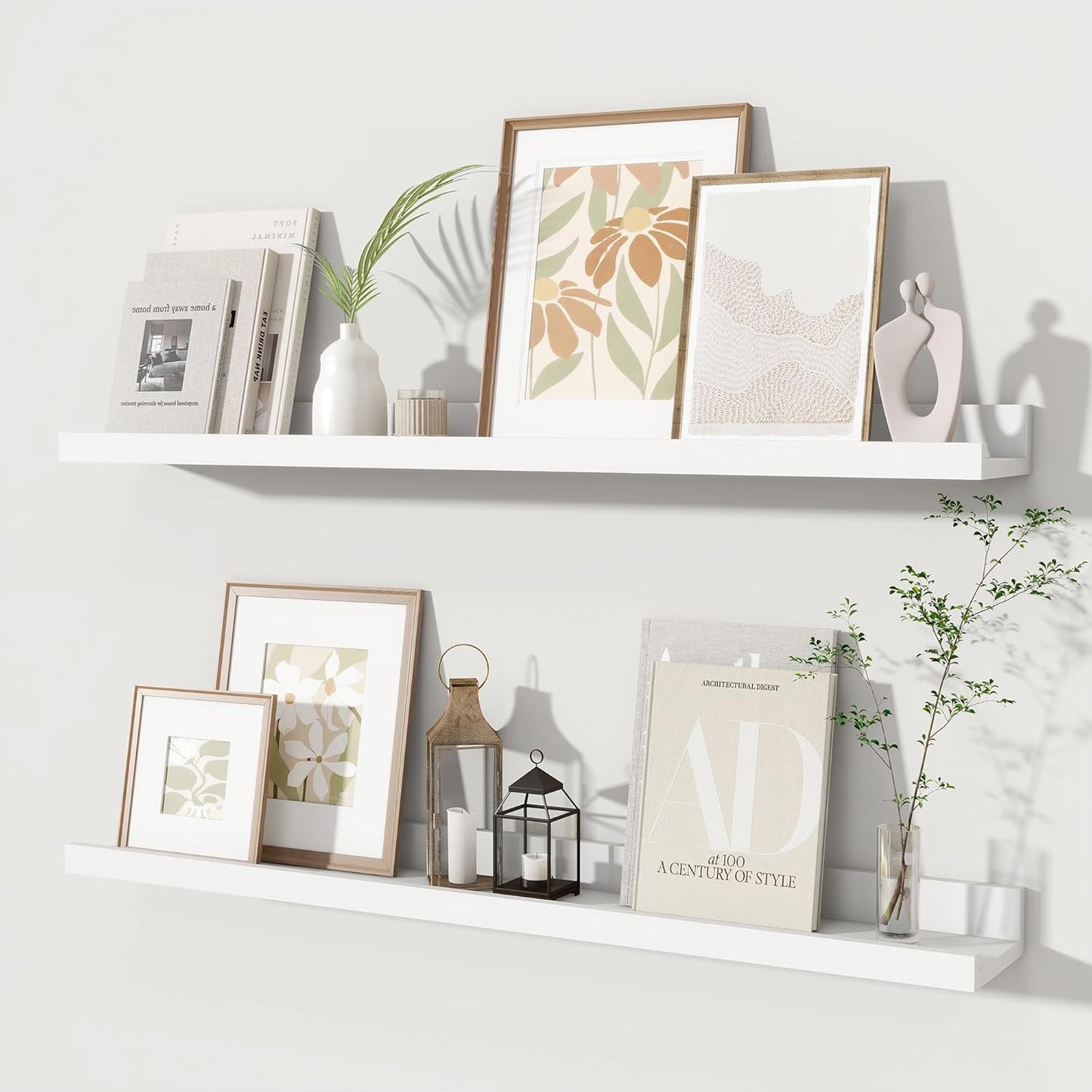 Fun Memories Picture Ledge Shelves Set of 2, 32 Inch Rustic Wall Mounted Floating Shelves with Lip