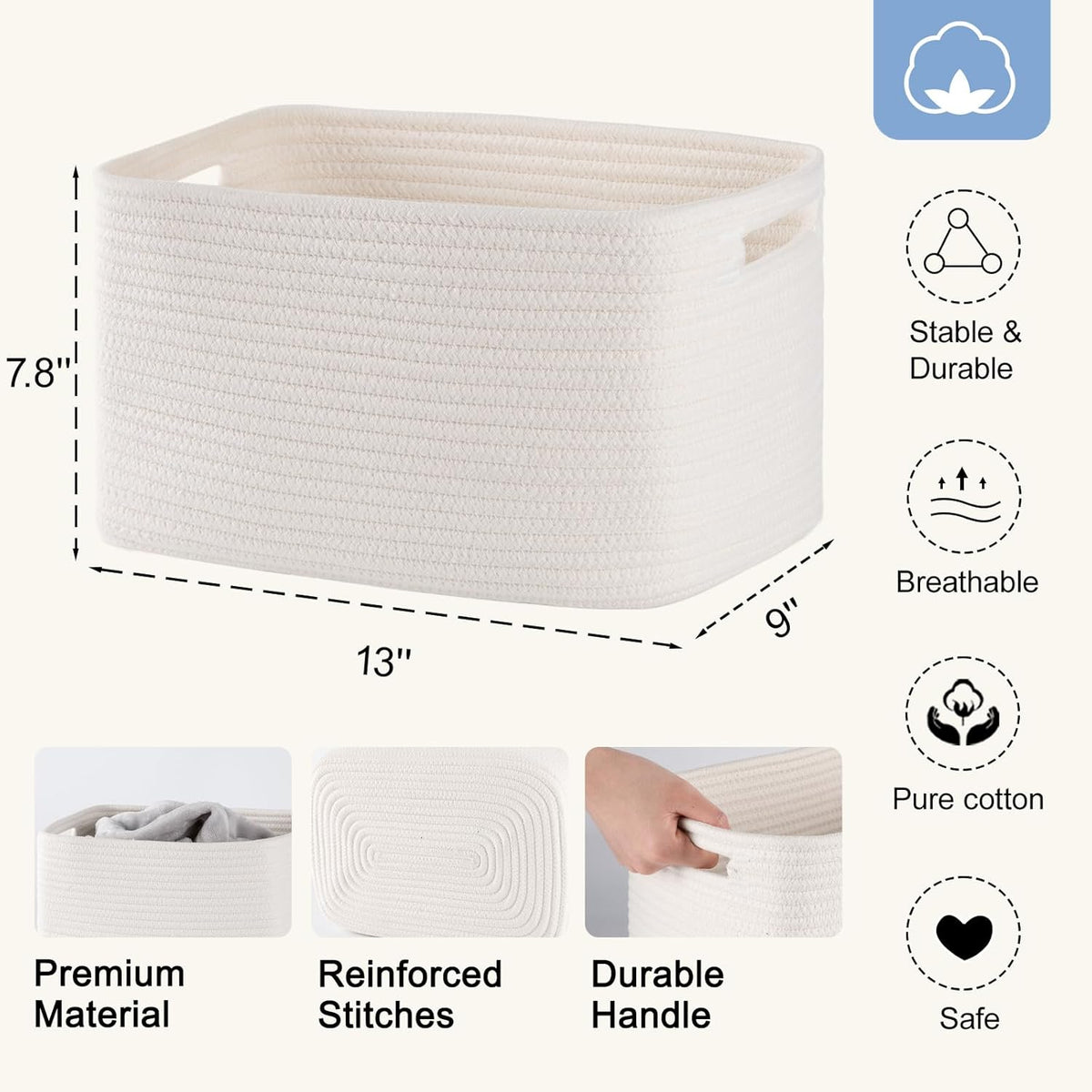 4 Pack Storage Baskets for Organizing, Woven Baskets for Shelves - Perfect for Toys, Books, Towels
