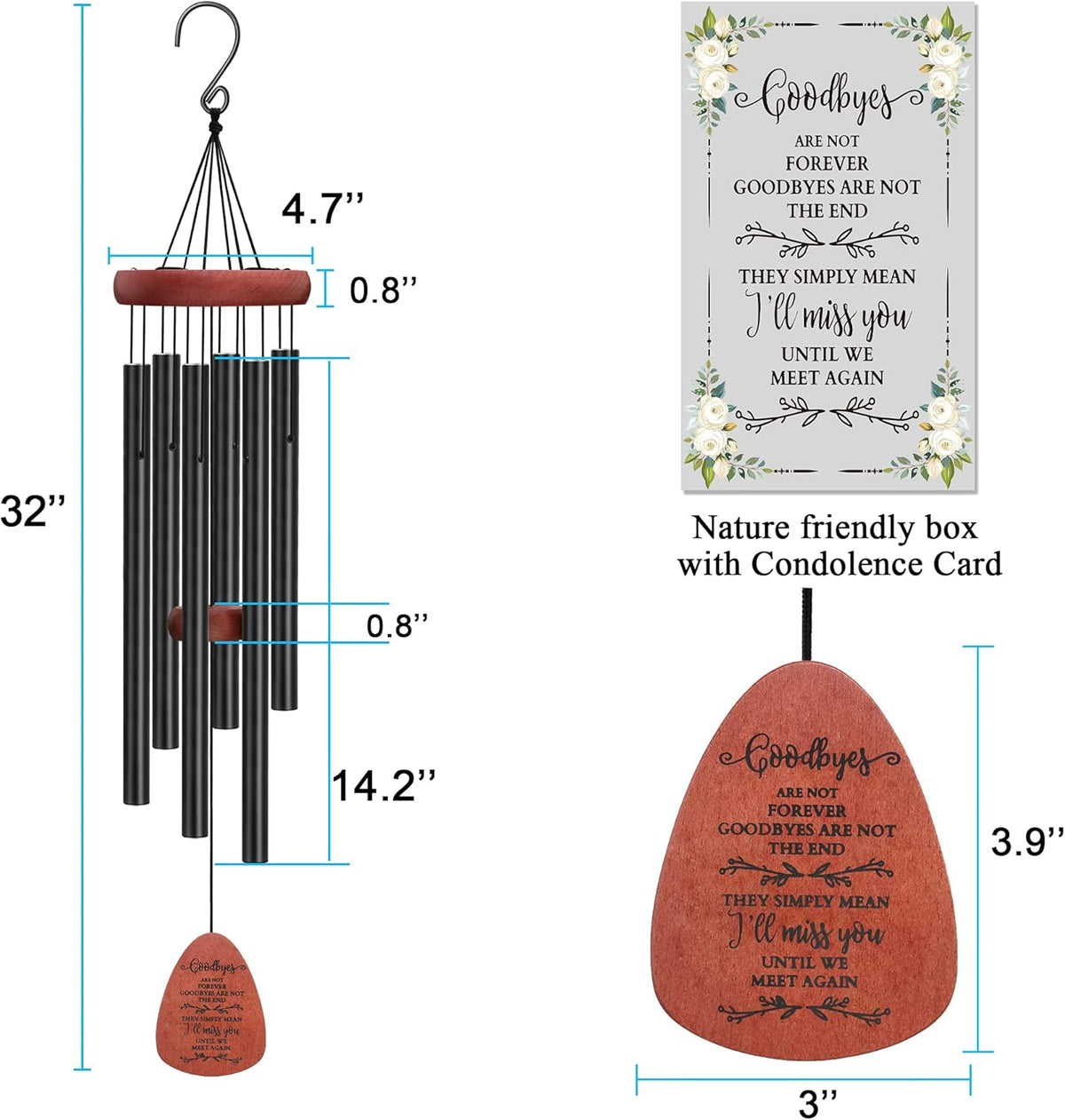 Memgift Memorial Wind Chimes - Sympathy Gift for Loss of Parent, Weather-Resistant Outdoor Keepsake
