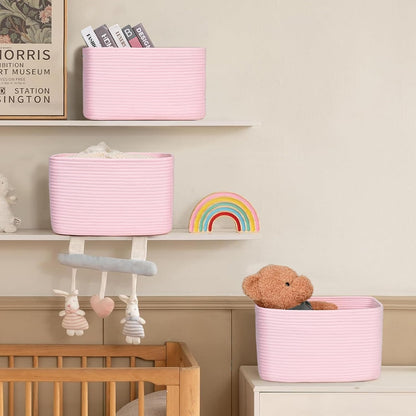 3-Pack Shelf Baskets for Organizing, Woven Storage Basket for Shelves, Cotton Rope Storage Bins for