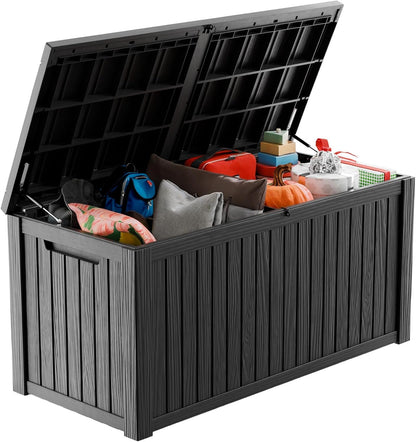 Vixzen 180 Gallon Resin Deck Box, Lockable Outdoor Storage Box for Patio Cushions Storage