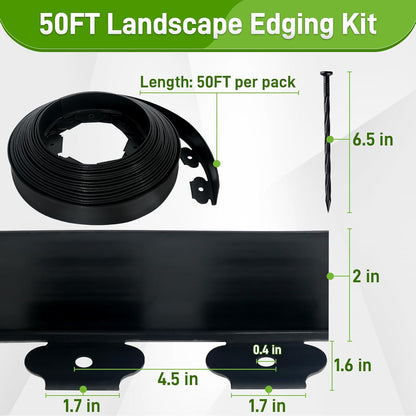 2 Inch x 50FT Landscape Edging Border with 45 Anchoring Spikes, No Dig Garden Border Edging Kit