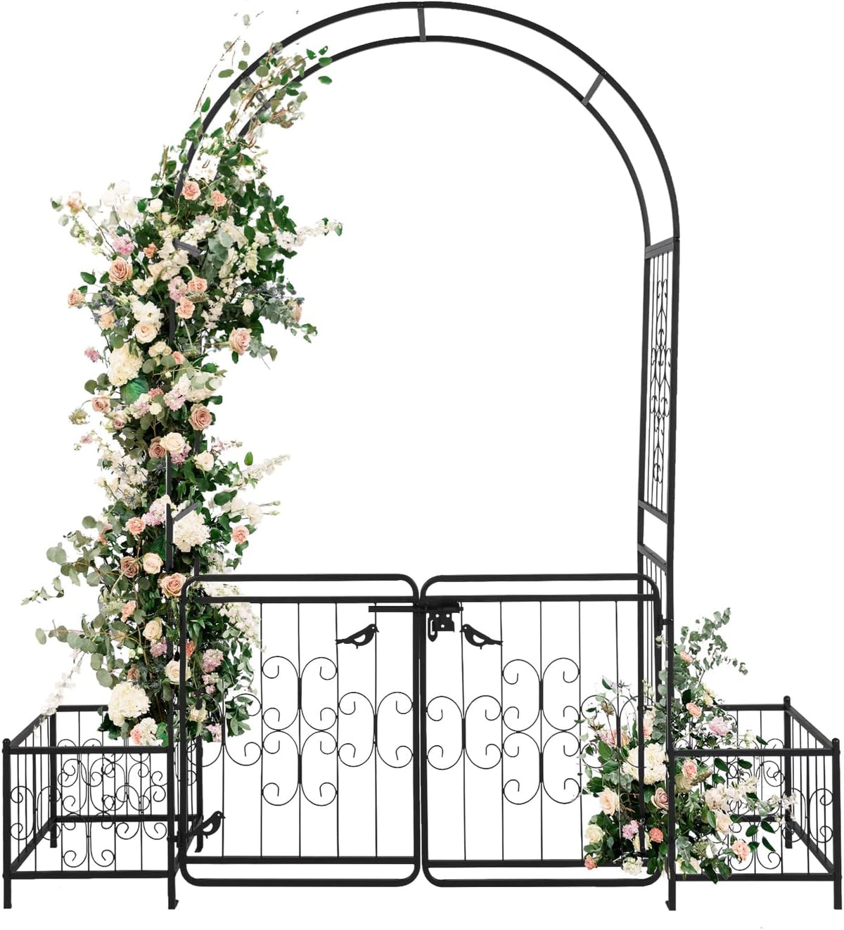 VINGLI Garden Arbor Arch with Gate and Planter Box, Wedding Arch Archway for Ceremony Party