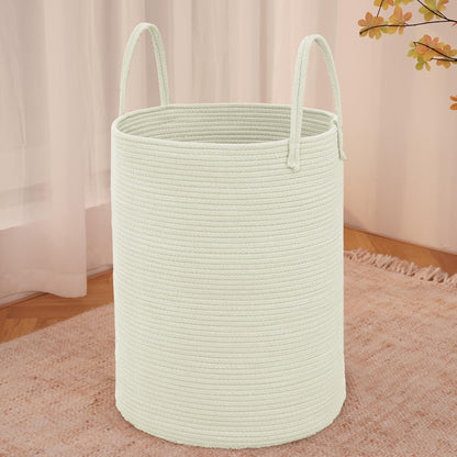 Large Woven Laundry Basket Hamper,60L Cotton Rope Storage Bin for Blankets,Toys and